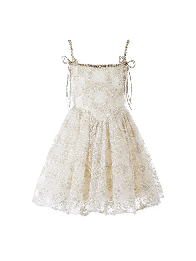 beige Square Collar Sleeveless lace cocktail Dress Avalabel