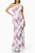 Floral One Shoulder Lace Maxi Dress in Purple Avalabel