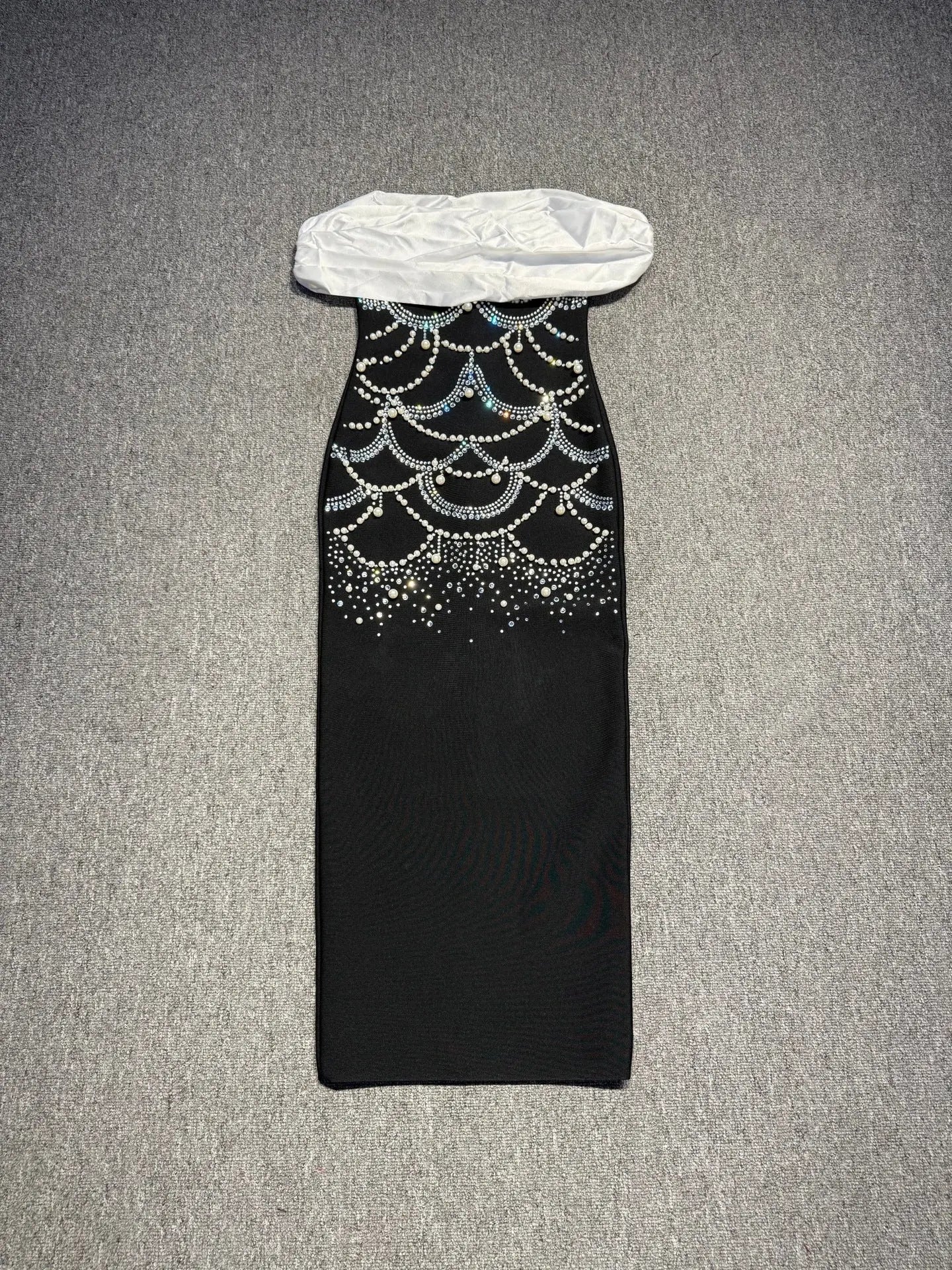 teresa beading rhinestone strapless midi dress in black Avalabel