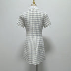 Decorative Buttons Check Mini Dress in White Avalabel
