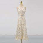 Chloe Sleeveless Hollow Lace Maxi Dress in Beige Avalabel