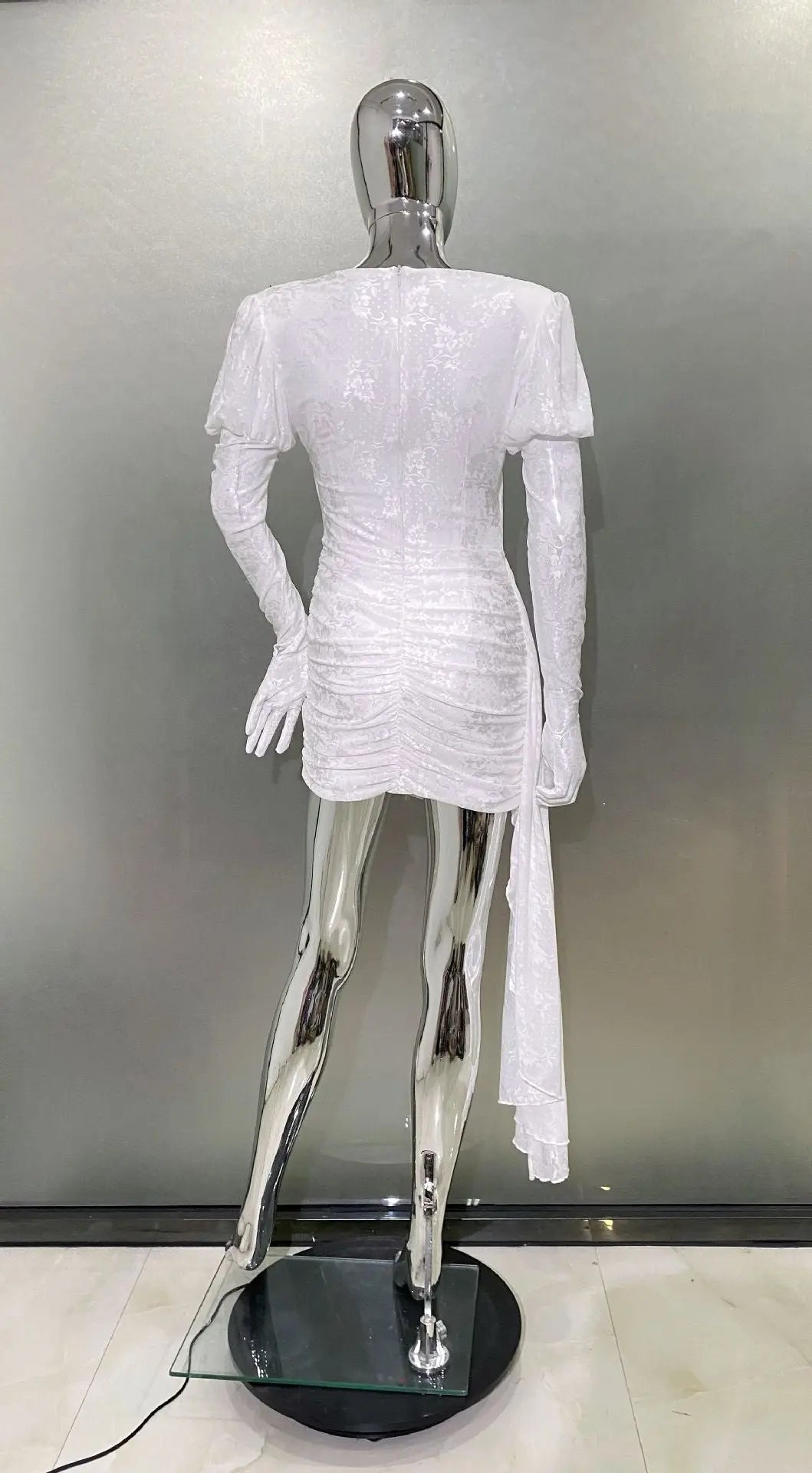 Dariel Floral Jacquard Cutout Draped Mini Dress - White Avalabel
