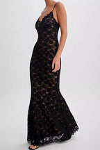 Black Lace Slip Maxi Dress Avalabel