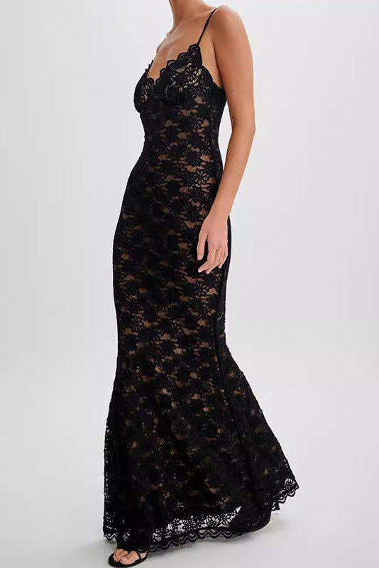 Black Lace Slip Maxi Dress Avalabel