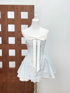 Bow Woven Lace Tube Top Mini Dress in Pink Avalabel