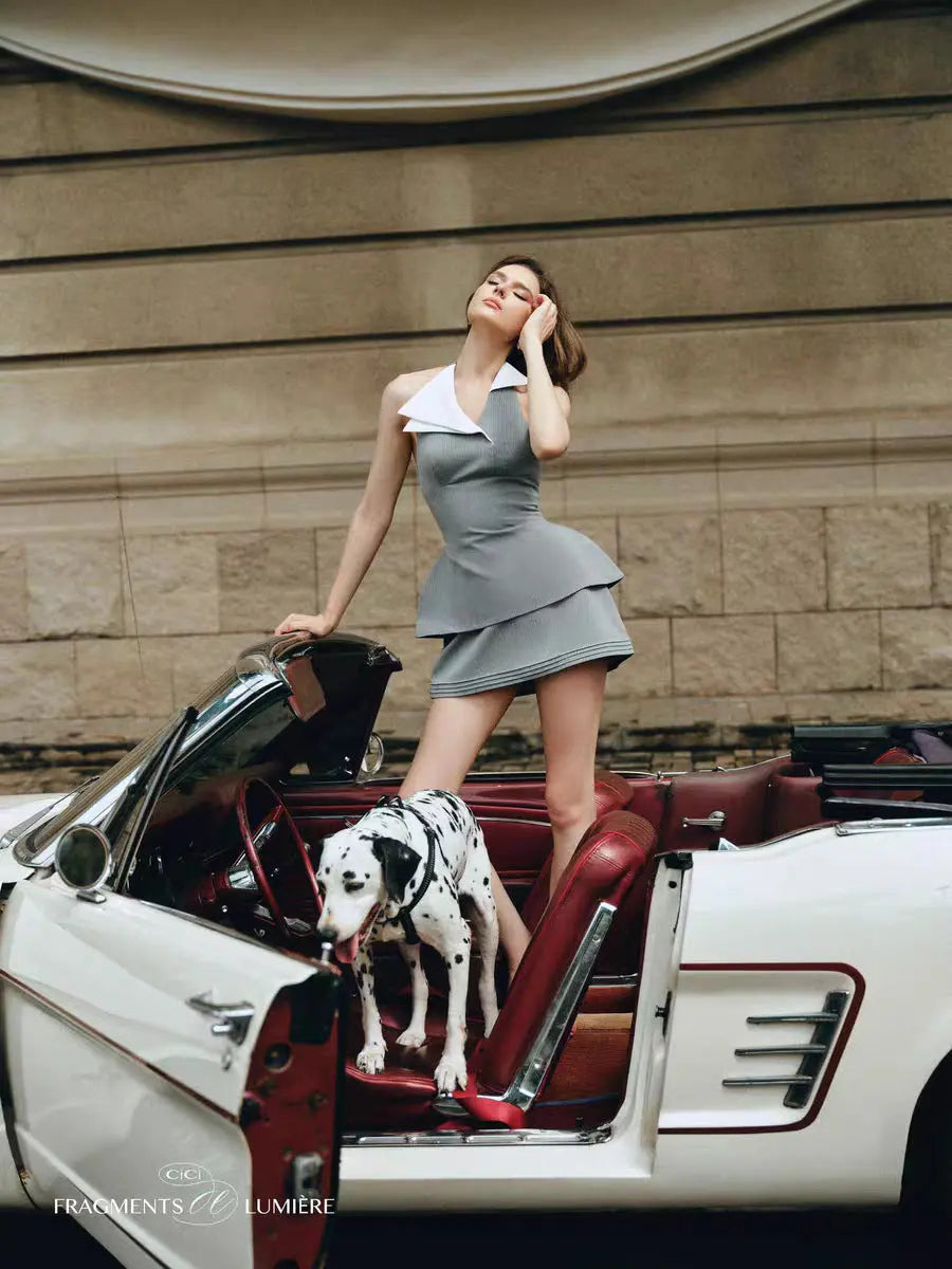 tiffany Halter Layered Pinstripe Mini Dress Avalabel