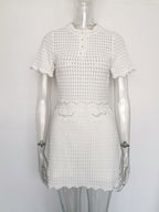 Angela Ruffle Trim Pearl Beaded Knit Sweater Avalabel