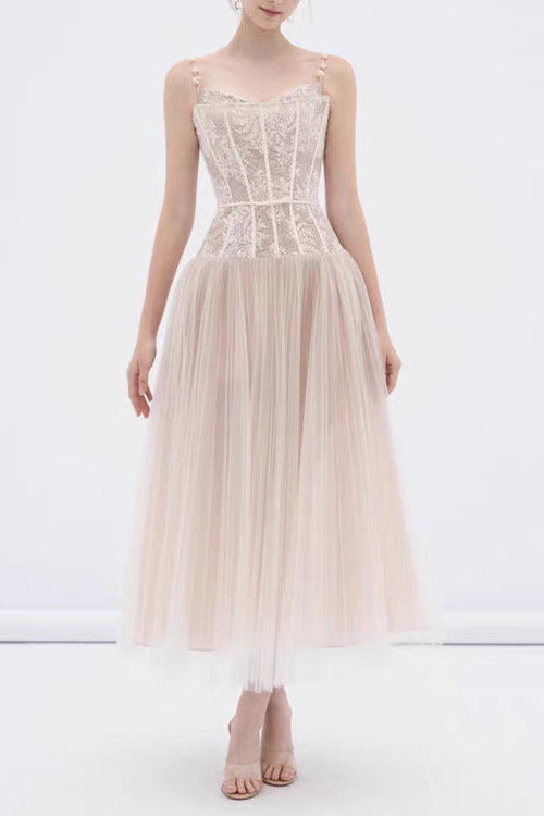 Alani Apricot Lace Mermaid Spaghetti Strap Tulle Dress Avalabel