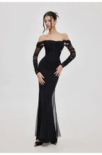 Ariel black Mesh Off-Shoulder Mermaid Maxi Dress Avalabel