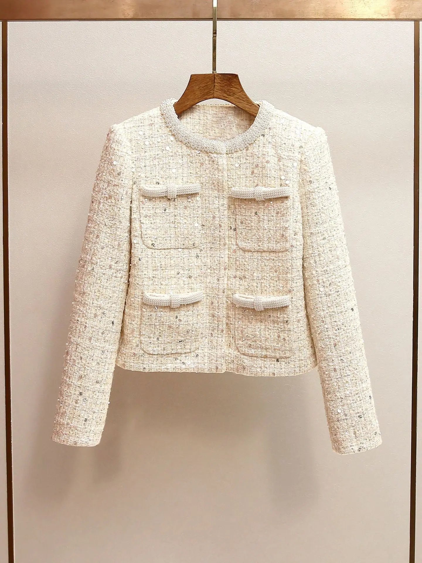 lillian Cream Embellished Boucle Jacket Avalabel