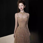 Nicola's Elegant Backless Halter Maxi Dress - Champagne Avalabel