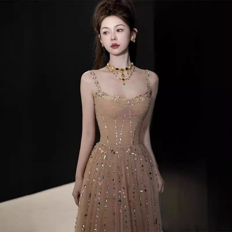 Nicola's Elegant Backless Halter Maxi Dress - Champagne Avalabel