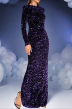 wallis Long Sleeve Split Hem Sequin maxi Dress in purple Avalabel