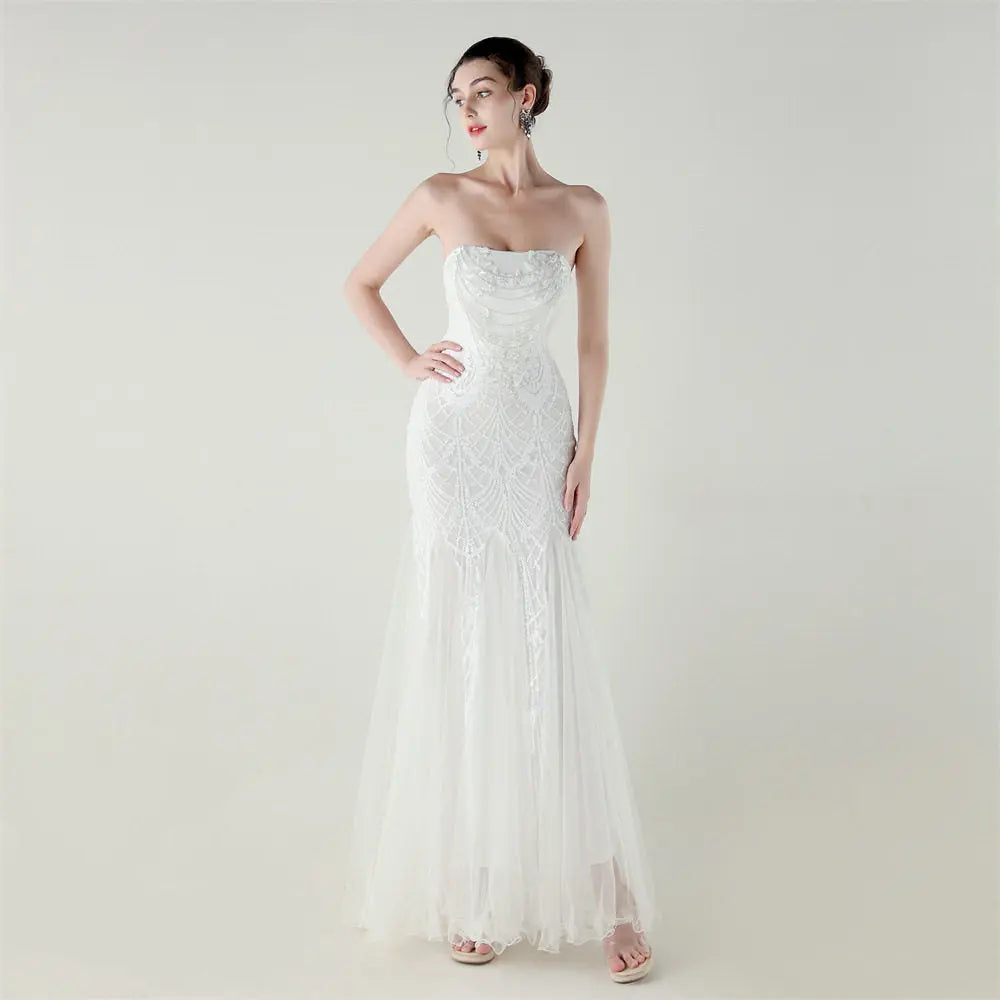 sequin strapless tulle maxi dress Avalabel