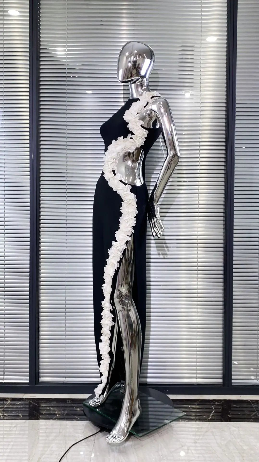 kimberley black Sleeveless Hollow Out Flowers Slit Bandage Maxi Dress Avalabel