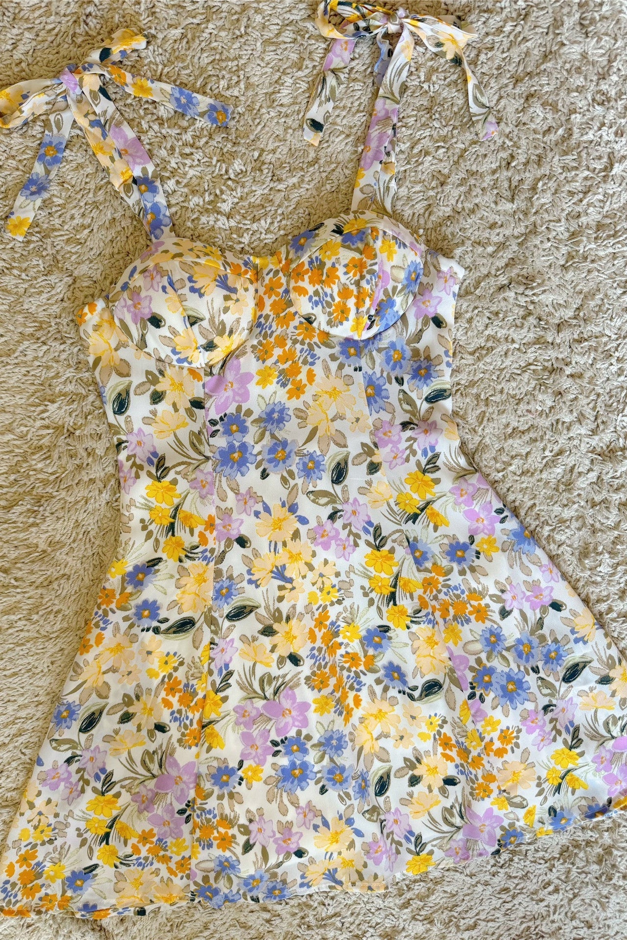 Multicolor Floral Tie-Strap Bustier Mini Dress Avalabel