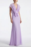 Simona Deep V-Neck Lace Backless Maxi Dress in Purple Avalabel
