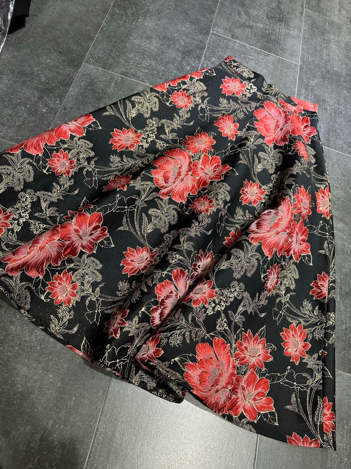 jacquard waist A-line hem midi skirt Avalabel