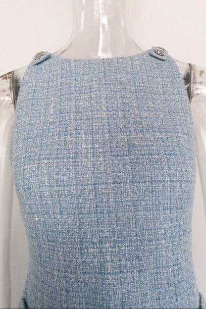 Halter Neck Tweed Vest Mini Dress in Blue