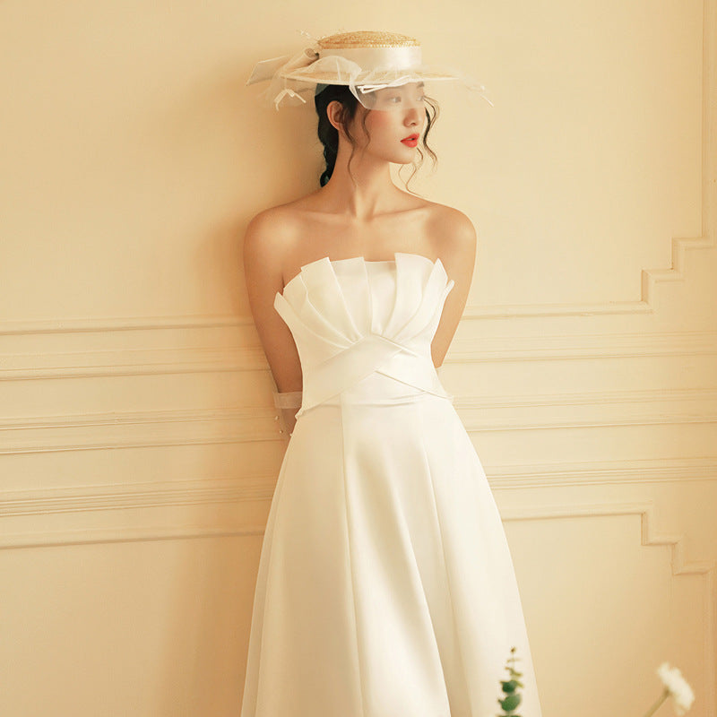 Louise French Satin Minimalist Slimming Princess-Style Light Weight Wedding Maxi Dress Avalabel