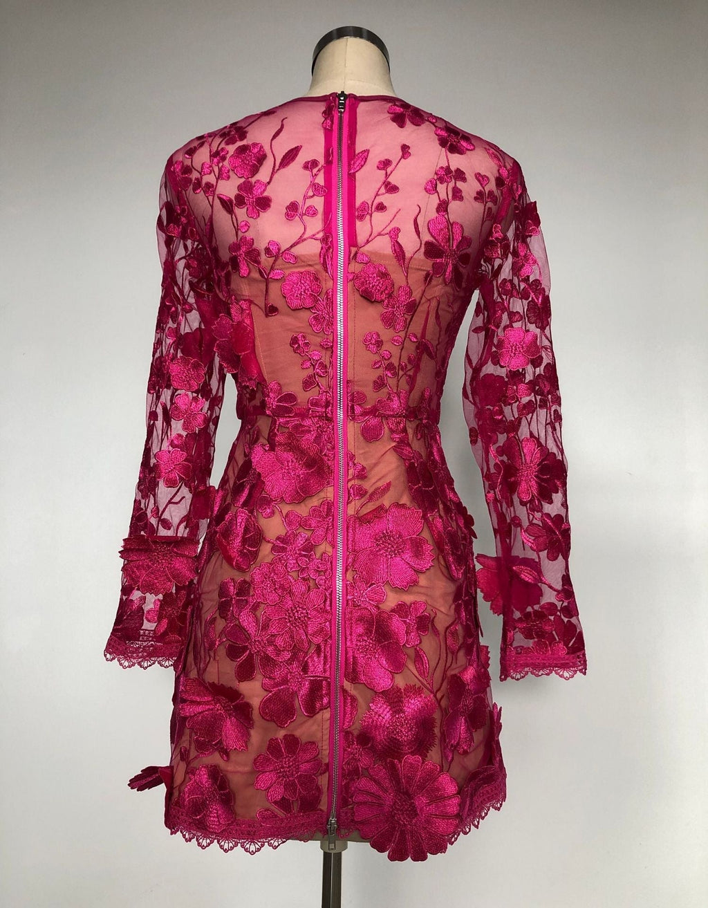 Rose red floral lace Long Sleeve Mini Dress Avalabel