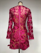 Rose red floral lace Long Sleeve Mini Dress Avalabel