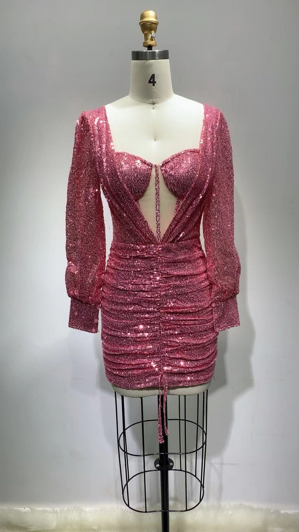 zenobia Ruched cut out Sequin Mini Dress in pink Avalabel