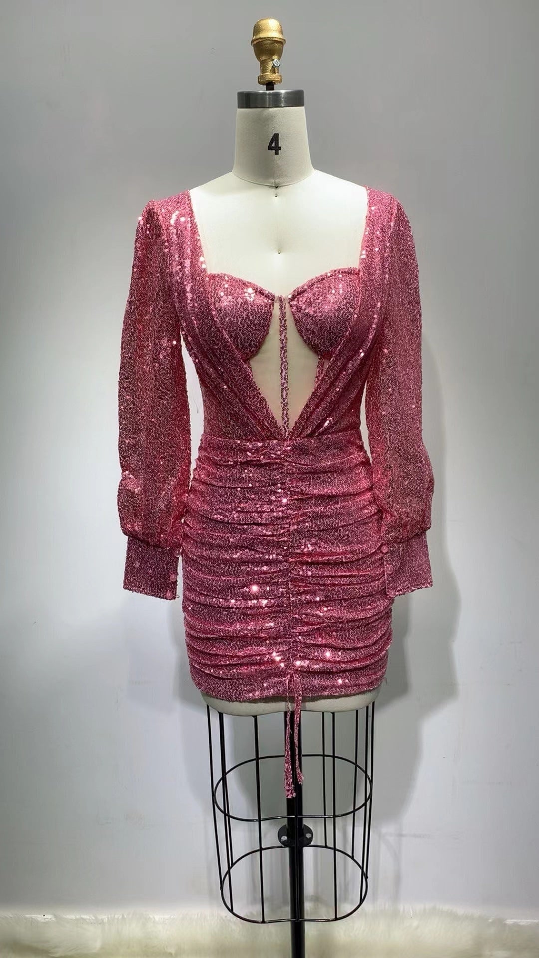 zenobia Ruched cut out Sequin Mini Dress in pink Avalabel