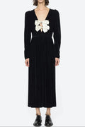 wallis black v-neck bow cutout velvet midi dress Avalabel