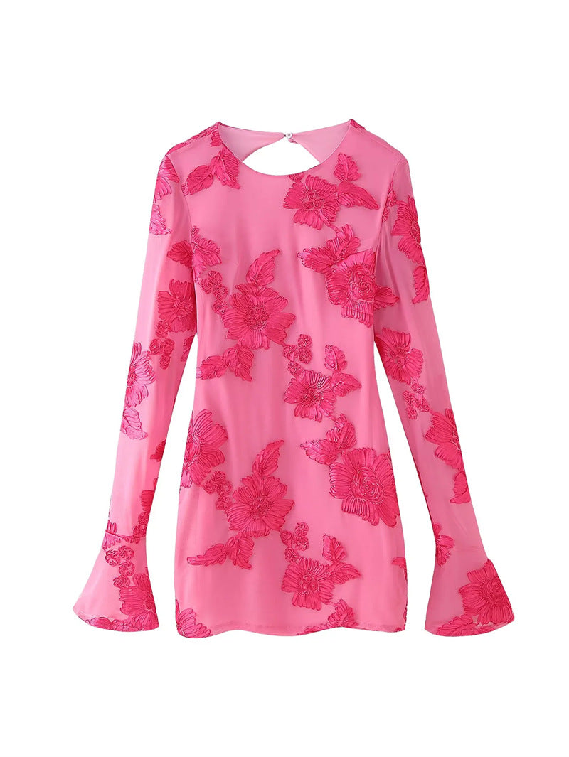 Nefertiti Yellow Backless Floral Flared Sleeve Slim Fit Mini Dress Avalabel