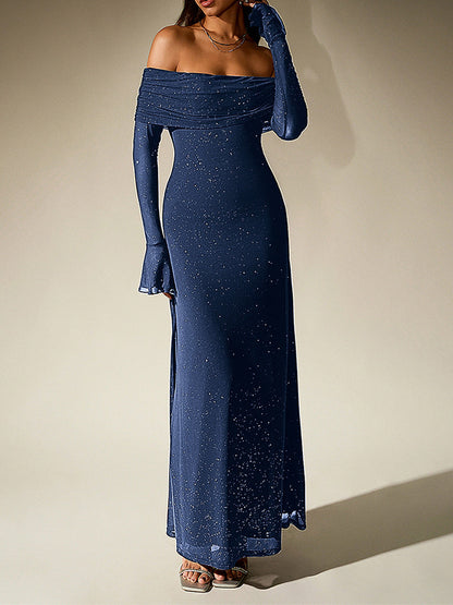 sprinkled strapless long-sleeved maxi dress