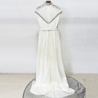 Mesh-Paneled Beaded Rhinestone-Embellished Maxi Dress - White Avalabel