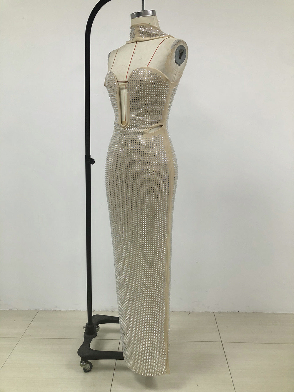 Silver Crystal Mesh Keyhole Cutout Mermaid Gown Avalabel