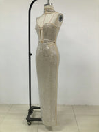 Silver Crystal Mesh Keyhole Cutout Mermaid Gown Avalabel