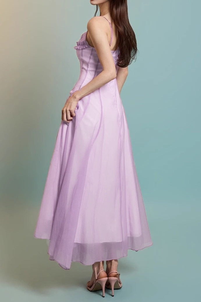 Simona Chiffon Chest Wrap Maxi Dress in Purple Avalabel