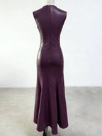 Ophelia V-Neck Sleeveless Leather Maxi Dress in Burgundy Avalabel