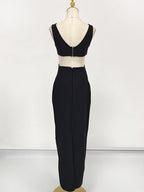 Flower V-Neck Hollow Out Maxi Dress in Black Avalabel