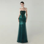sequin strapless tulle maxi dress Avalabel