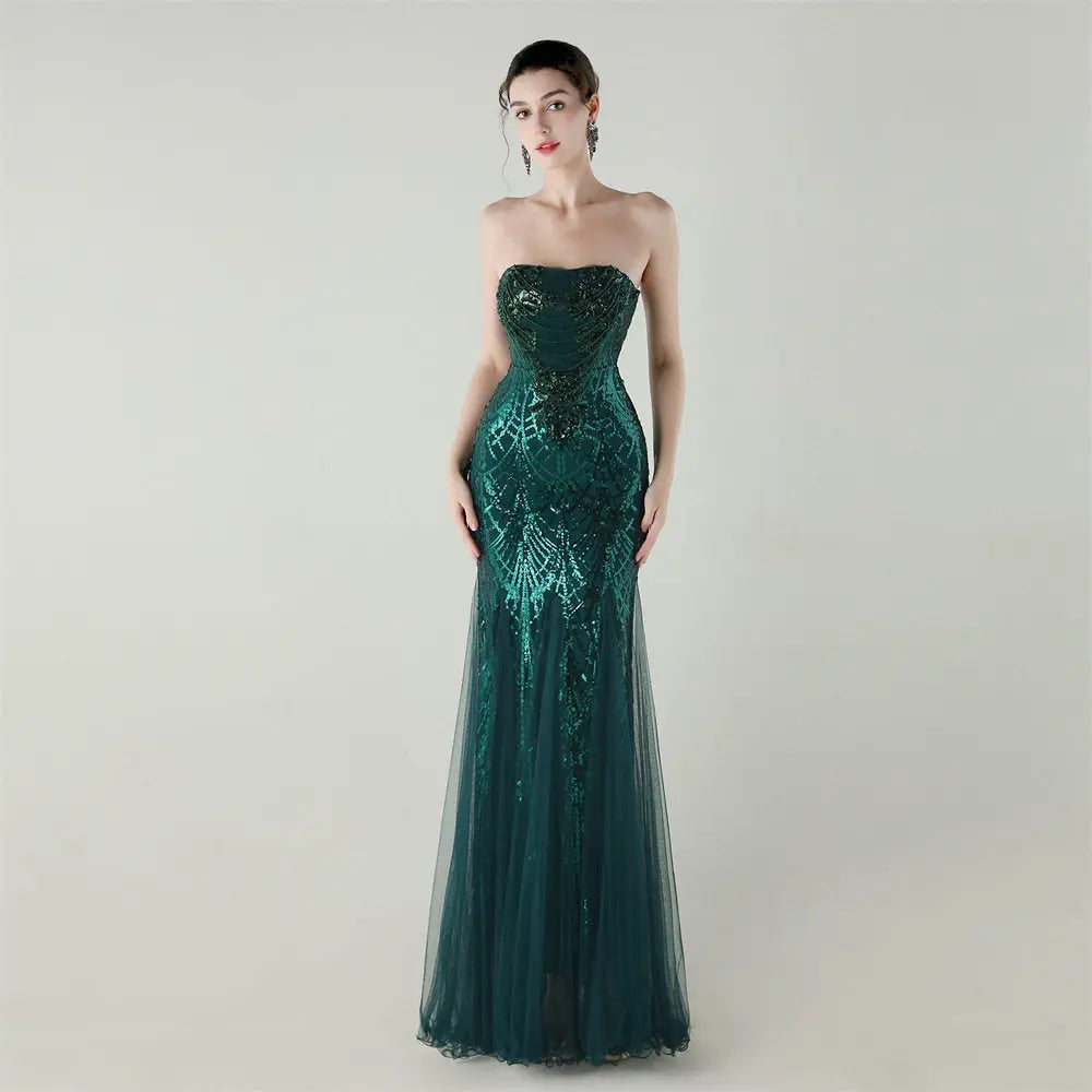 sequin strapless tulle maxi dress Avalabel