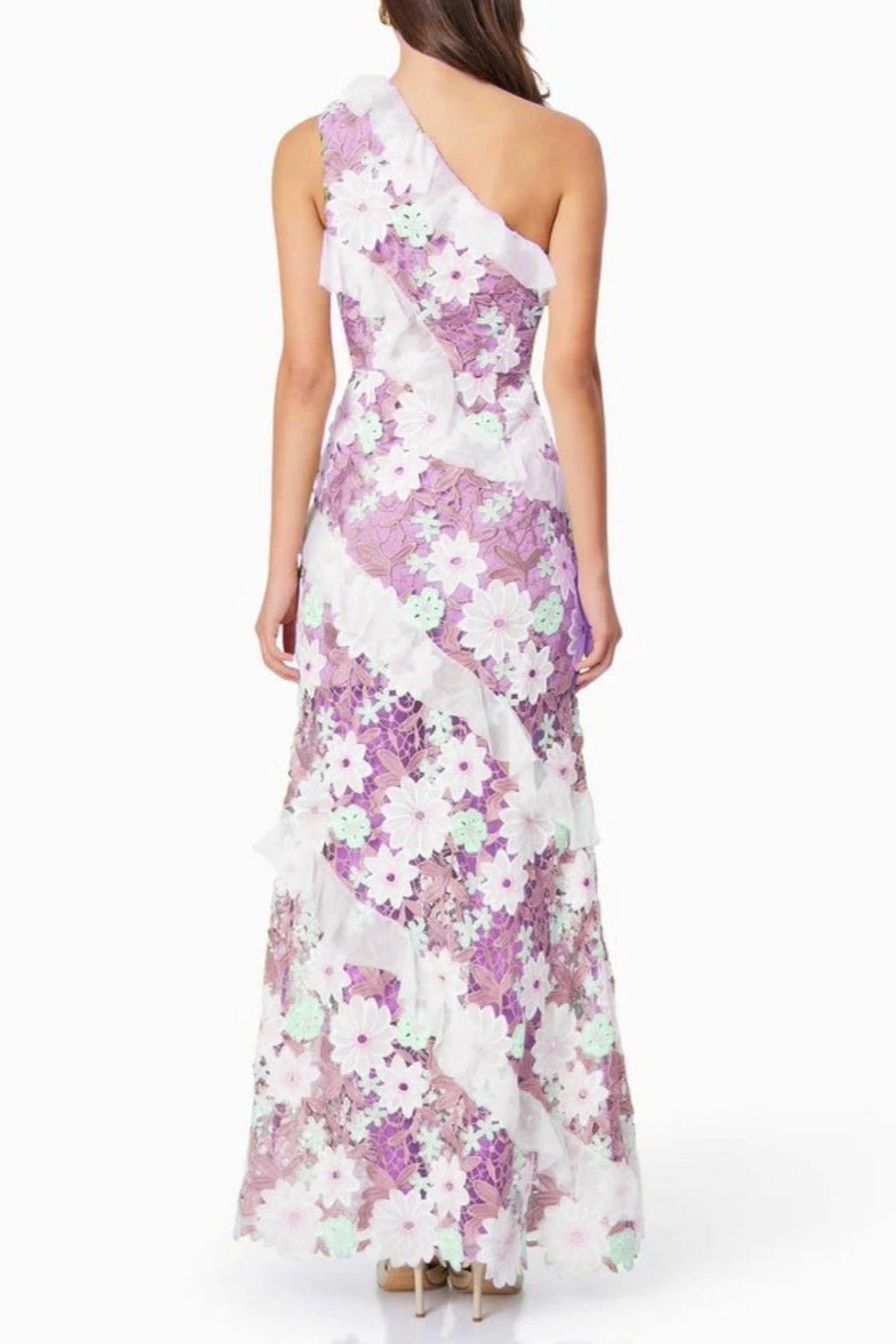 Floral One Shoulder Lace Maxi Dress in Purple Avalabel