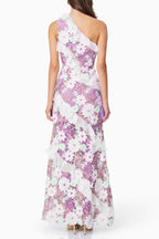 Floral One Shoulder Lace Maxi Dress in Purple Avalabel