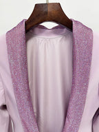 violet Pink crêpe maxi dress with crystal chainmail flower Avalabel