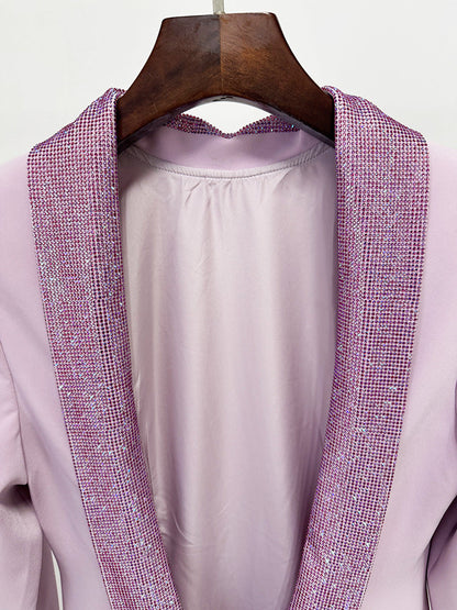 violet Pink crêpe maxi dress with crystal chainmail flower