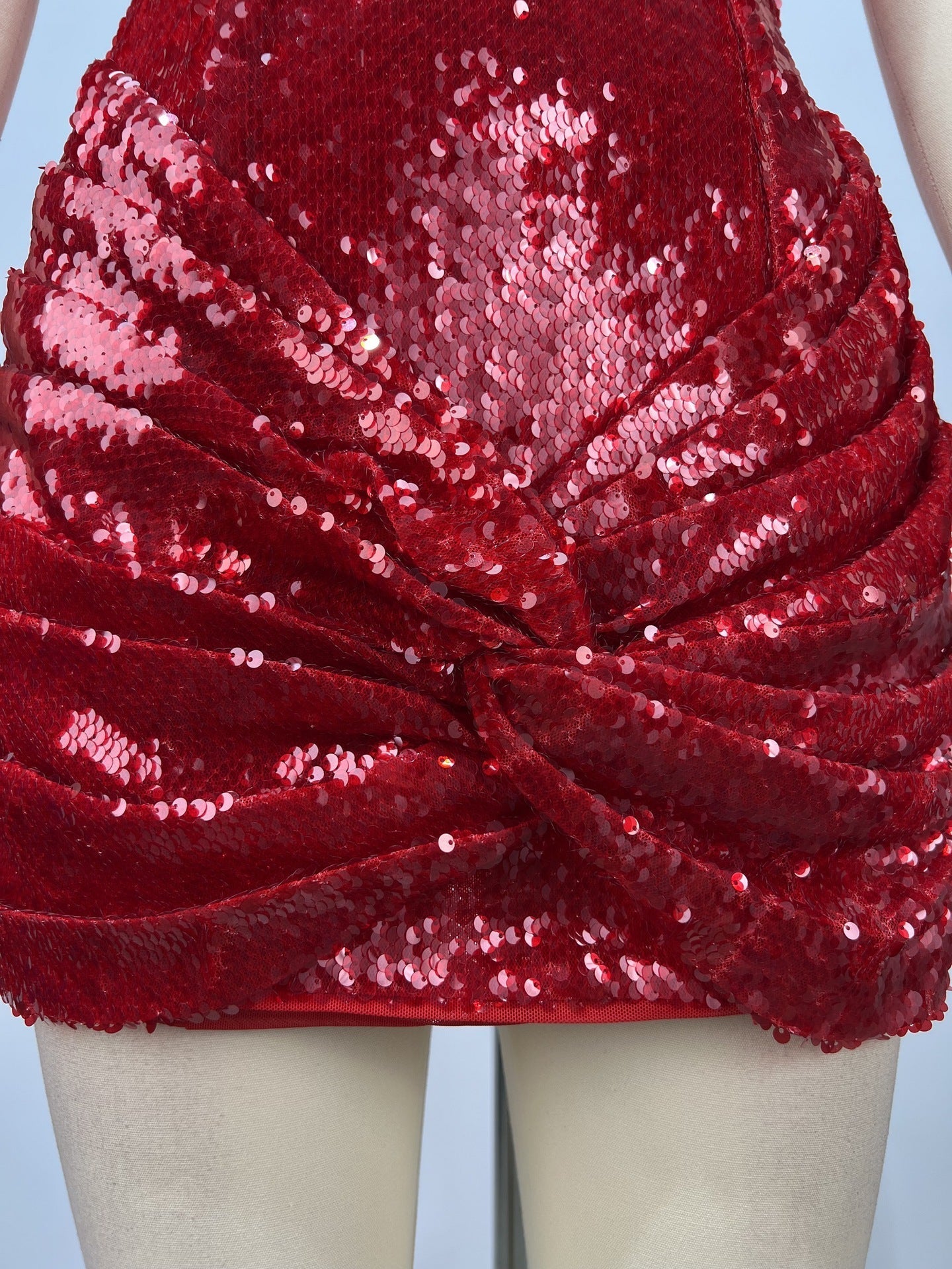 juliet sequin ruched beaded Strapless bodycon mini dress in red Avalabel