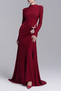 hedwig rose embellished gathered sheath gown in red Avalabel