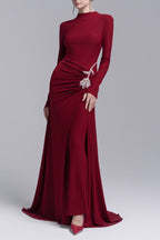 hedwig rose embellished gathered sheath gown in red Avalabel