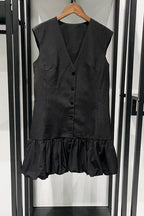 Button Front Bubble Hem mini Dress in Black Avalabel