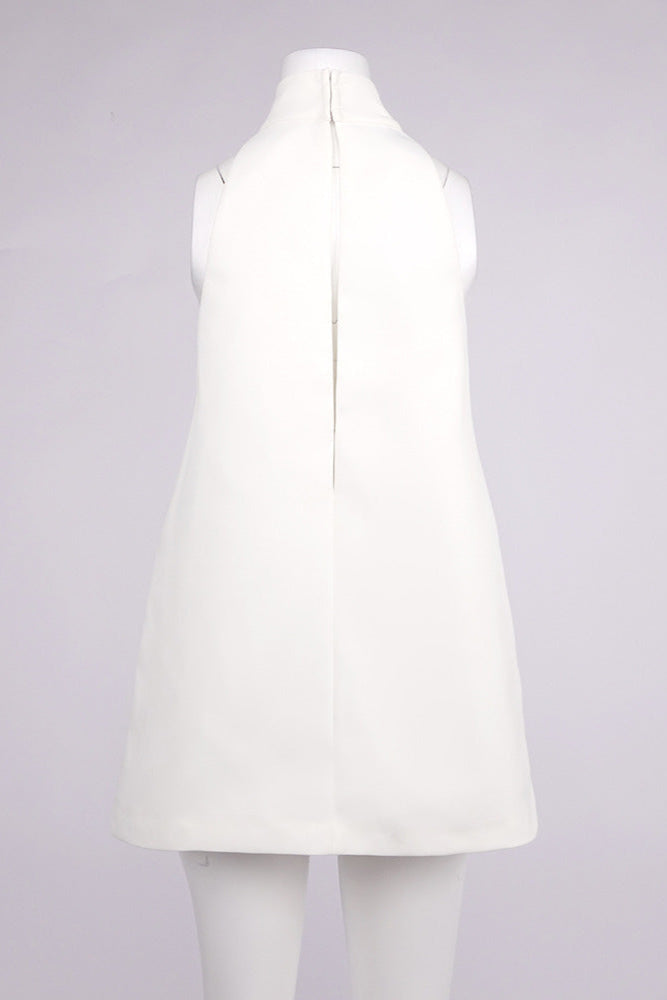 V-Neck Cutout Backless Crepe Halter Dress - White Avalabel