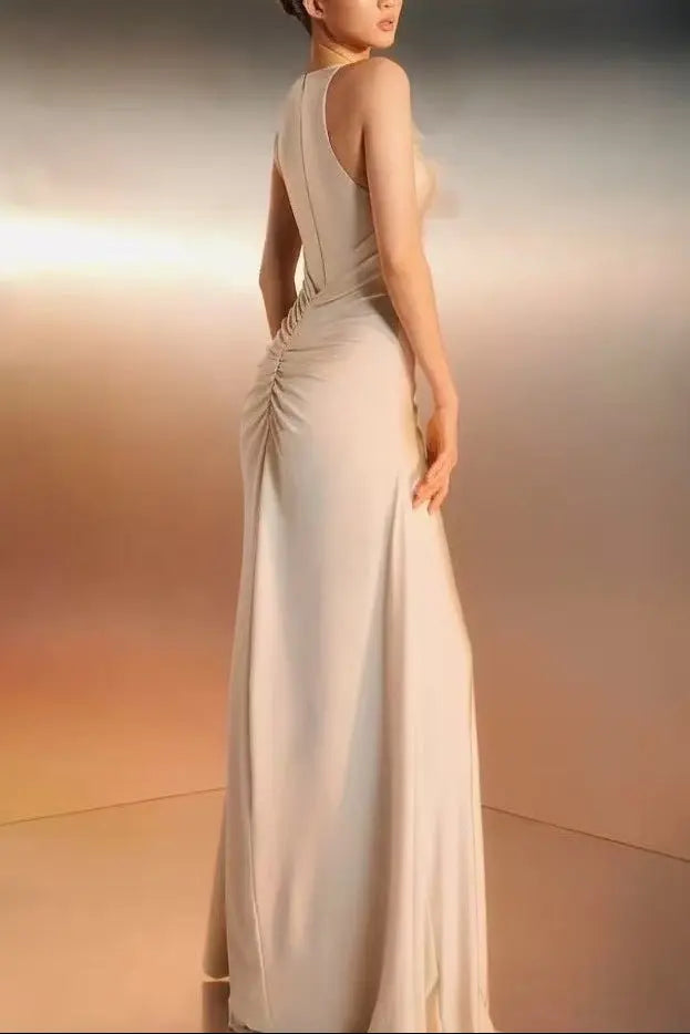 nicola Flower bow pleated bodycon maxi dress in white Avalabel