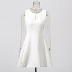 alyssa Round neck diamond sleeveless dress in white Avalabel
